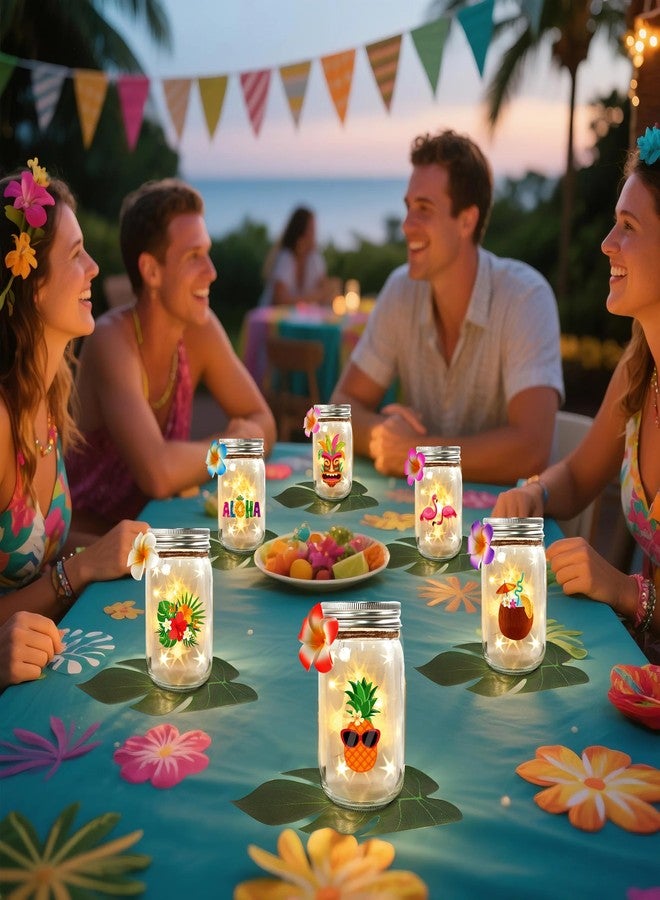 CUPLOOV Luau Party Decorations Mason Jars Set, 6 Pcs Glowing Mason Jars with Lids Centerpieces Decoration for Table for Hawaiian Luau Summer Pool Beach Party Table Decorations, Hawaiian Centerpieces - Image 3